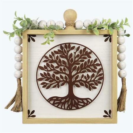 YOUNGS Wood Framed Tree of Life Box Sign with Blessing Bead Accents 10886